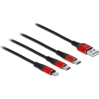 DeLOCK USB Ladekabel 3 in 1 Typ-A zu Lightning / 2 x USB Type-C 1 m schwarz / rot, 1 m, USB A, USB C/Lightning, USB 2.0, Schwarz, Rot
