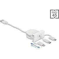 DeLOCK Easy 45 Modul USB 2.0 3 in 1 Aufrollkabel USB Typ-A zu USB-C, Micro USB und Lightning weiß, 0,5 m, USB A, USB C, USB 2.0, 0,48 Gbit/s, Weiß