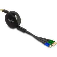 DeLOCK USB Aufrollladekabel 3 in 1 Typ-A zu Micro USB / 2 x USB Type-C mit Schnellladefunktion schwarz, 1,13 m, USB A, USB C/Micro-USB B, USB 2.0, 0,48 Gbit/s, Schwarz, Grün, Blau