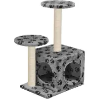 vidaXL Katzenbaum mit Sisal-Kratzsäule 60 cm Grau Pfoten-Aufdruck