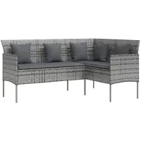 Super Merchant Sofa in L-Form mit Kissen Poly Rattan Grau