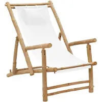 vidaXL Liegestuhl Bambus und Canvas Cremeweiß