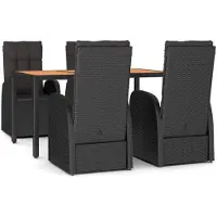 vidaXL 5-tlg. Garten-Essgruppe mit Kissen Schwarz Poly Rattan