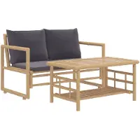 vidaXL 2-tlg. Garten-Lounge-Set mit Dunkelgrauen Kissen Bambus