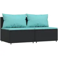 vidaXL Garten-Mittelsofas mit Kissen 2 Stk. Schwarz Poly Rattan
