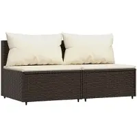 vidaXL Garten-Mittelsofas mit Kissen 2 Stk. Braun Poly Rattan