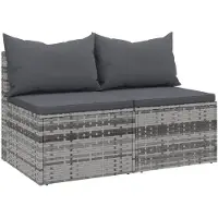 vidaXL Garten-Mittelsofas mit Kissen 2 Stk. Grau Poly Rattan