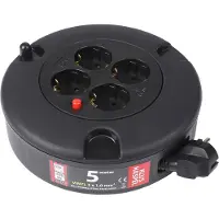 Q-Link Kabeltrommel - Kabelbox mit Schutzkontakt - H05VVF - 3 x 1,0 mm² - 5 Meter - 4 Steckdosen - Überlastschutz - Vinylkabel - Max. 2200 Watt - Für Innen und Außen - Schwarz/Gelb