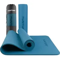 Tunturi Dicke Yogamatte 8mm - Rutschfest Gymnastikmatte - Mit Tragegurt - Für Yoga und Pilates - Sportmatte 183x61x0,8cm -Schadstofffrij - Besonders komfortabel - Petrol Blau