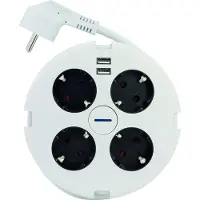 REV Steckdosenleiste PowerDisc -4-Fach, 2X USB & Schalter, 1,4m, weiß