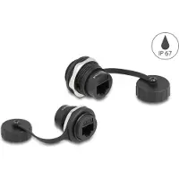 DeLOCK RJ45 Cat.6 Einbaubuchse mit Verschlusskappe IP67 staub- und wasserdicht, Schwarz, RJ45, RJ45, Weiblich, Weiblich, Cat6
