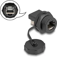 DeLOCK RJ45 Cat.6A Kupplung mit Verschlusskappe zum Einbau IP67 staub- und wasserdicht, Cat6a, Schwarz, Metall, Kunststoff, IP67, 31,6 mm, 1 Stück(e)
