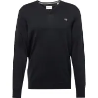 Gant für Herren. 8030562 Klassischer schwarzer Baumwollpullover mit V-Ausschnitt (M), Lässig, Baumwolle