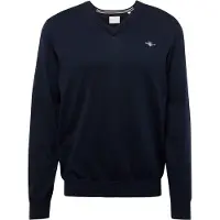 Gant für Herren. 8030562 Pullover mit V-Ausschnitt aus klassischer navyfarbener Baumwolle (5XL), Lässig, Langarm, Marine