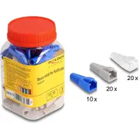 DeLOCK Knickschutztülle für RJ45 Stecker schneidbar 50er Set farbig, RJ45, Blau, Transparent, Weiß, Männlich, Gerade, ABS, Polyvinylchlorid (PVC), 15 mm
