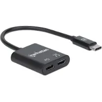 Manhattan USB-C Audioadapter mit Power Delivery-Ladeport, USB-C Stecker auf USB-C Audioport und USB-C Power Delivery (PD)-Port, schwarz, Schwarz, 30,3 mm, 36,2 mm, 9,3 mm, 11 g, 1 Stück(e)