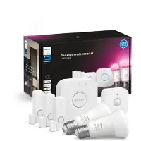 Philips Hue Secure Starter-set: E27 Lampe A60 2er-pack 1100 + Kontaktsensoren 3er-pack Weiß + Bewegungsmelder