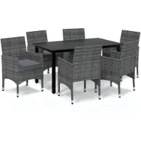 vidaXL 7-tlg. Garten-Essgruppe mit Kissen Poly Rattan Grau