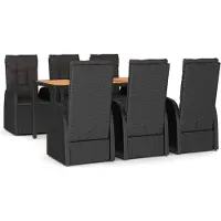 vidaXL 7-tlg. Garten-Essgruppe mit Kissen Schwarz Poly Rattan