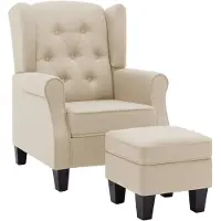 vidaXL Sessel mit Fußhocker Creme Stoff