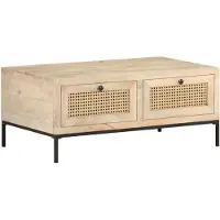 vidaXL Couchtisch 90x50x37 cm Mango Massivholz und Rohrgeflecht