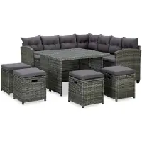 vidaXL 6-tlg. Garten-Lounge-Set mit Auflagen Poly Rattan Grau