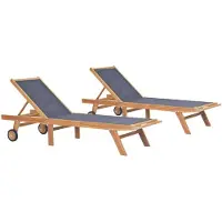 vidaXL Klappbare Sonnenliegen mit Rollen 2-er Set Teak Massiv Textilene