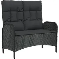 vidaXL Gartenbank mit Liegefunktion & Kissen 107cm Poly Rattan Schwarz