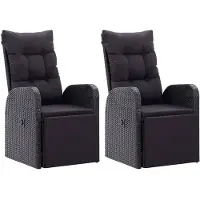 vidaXL Gartensessel mit Kissen 2 Stk. Verstellbar Schwarz Poly Rattan