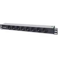 Intellinet 19" 8-fach Steckdosenleiste, Schutzkontakt, Power-LED, ohne Überspannungsschutz, 1,8 m Stromkabel, 1 HE, 1U, Horizontal, Aluminium, Aluminium, Schwarz, 8 AC-Ausgänge, Typ F