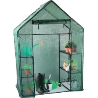 Kinzo Garten Gewächshaus Kunststoffgewächshaus - 3 Etagen - Metallrahmen - Wasserdichte Abdeckung - 143 x 73 x 195 CM - Grün