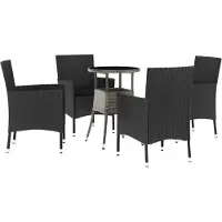 vidaXL 5-tlg. Garten-Bistro-Set mit Kissen Schwarz Poly Rattan