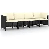 vidaXL 4-Sitzer-Gartensofa mit Auflagen Schwarz Poly Rattan