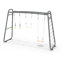 Exit GetSet MB310 Klettergerüst Garten mit Schaukel, Trapez, Kletternetz, Turnringen und Turnstange, Monkey Bar 300 cm, Grau