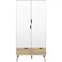 Dmora Kleiderschrank Napoli 2-türig mit 2 Schubladen weiss/Eiche.
