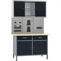 vidaXL Werkbank mit 3 Werkzeugwänden und 1 Wandschrank