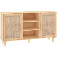 Yiwydaa Sideboard Braun 105x30x60 cm Massivholz Kiefer und Natur-Rattan