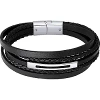 Lotus Armband "Iron Road", schwarz, edelstahlfarben, Armbänder, 21,3cm, Edelstahl Leder, Edelstahl, Leder, Armband