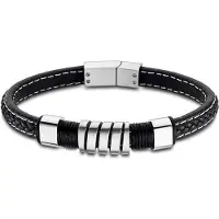 Lotus Armband "Urban Man", schwarz (schwarz, edelstahlfarben), Armbänder, 21,8cm, Edelstahl Kautschuk Leder, Edelstahl, Kautschuk, Leder, Armband
