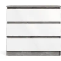 Ebuy24 Nada Kommode niedrig mit 3 Schubladen, beton Nachbildung,weiss hochglanz.