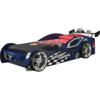 Vipack Autobett "Gran Tourismo, 90/200, MDF glänzend lackiert, mit Applikationen", blau, B:111cm, Betten, Autobett, inkl. Lattenrost und Heckflügel, ein Highlight