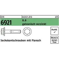 Reyher DIN 6921 - Stahl 8.8 verzinkt - M 6x12 - Sechskantschrauben mit Flansch ohne Sperrverzahnung