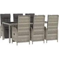 vidaXL 7-tlg. Garten-Essgruppe mit Kissen Grau Poly Rattan