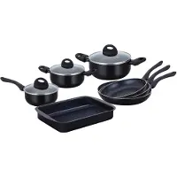 Herzberg Cooking - HG-9016BLK: 10-teiliges marmorbeschichtetes Kochgeschirr-Set - schwarz