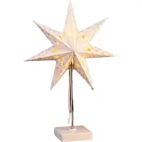 Hi Standleuchte mit Papierstern "silberne Schneeflocken" warmweiß silber / weiß