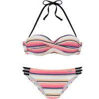 Venice beach Bügel-Bandeau-Bikini , Damen, Gr. 42, Cup B, beige (creme, rosa), Recycling-Polyamid, gestreift, Bikini-Sets Bügel-Bandeau-Bikini, mit strukturierter Ware