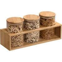 Kesper Bambusregal Set mit Vorratsgläsern, 4-teilig, Pratische Aufbewahrungsgläser im Bambusgestell, 1 Set, Füllmenge jeweils ca. 800 ml