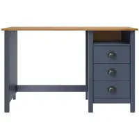 The Living Store Schreibtisch Hill mit 3 Schubladen Grau 120x50x74cm Kiefernholz