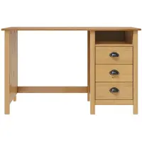 The Living Store Schreibtisch Hill mit 3 Schubladen 120×50×74 cm Kiefernholz