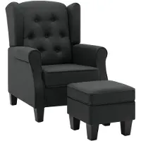 The Living Store Sessel mit Fußhocker Dunkelgrau Stoff